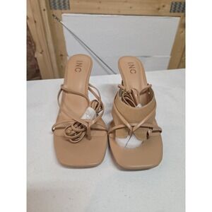 INC International Concepts Lellina Beaded Heel Strappy Sandals – Dark Almond Smo